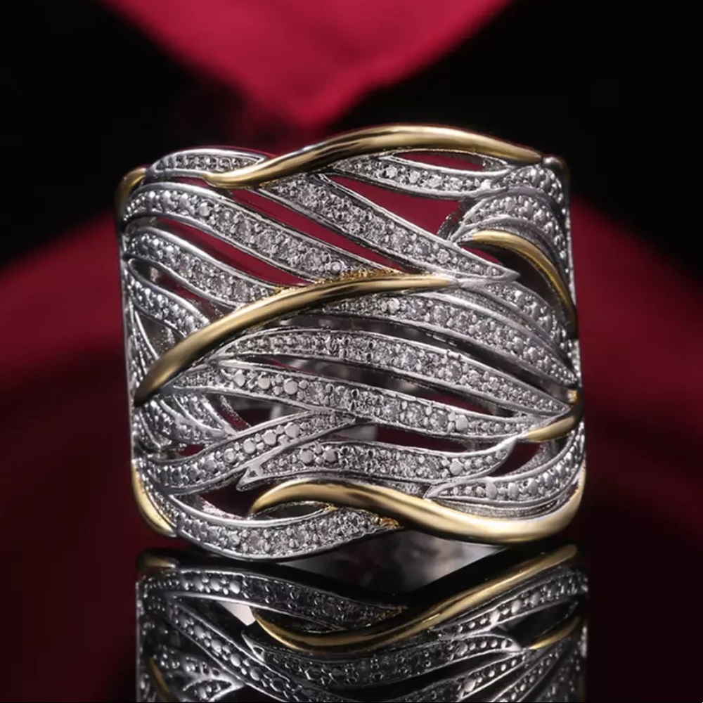 New Two Tone Multilayer 925 Sterling Silver Ring